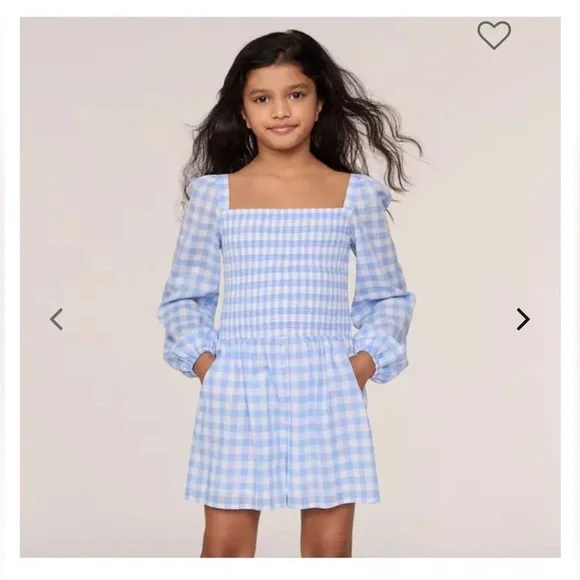 Janie and Jack Size 5 The Emma Gingham Smocked Romper Blue White Plaid One Piece - Picture 3 of 10